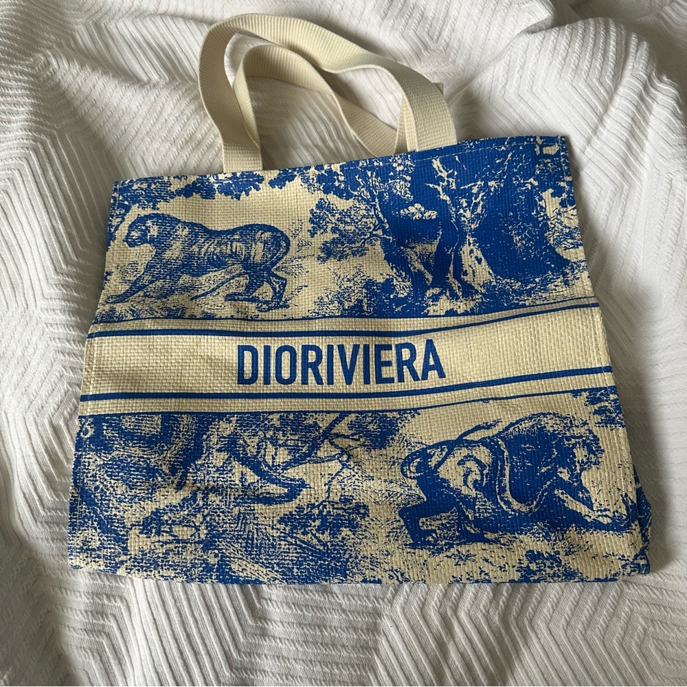 CHRISTIAN DIOR Straw Dioriviera Tote Blue - Picture 4 of 9